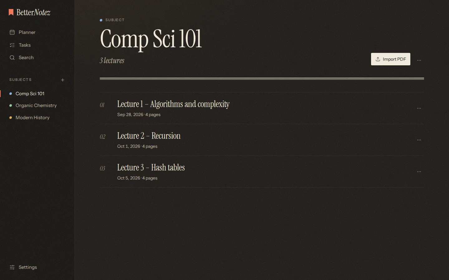 The Comp Sci 101 subject with its lectures